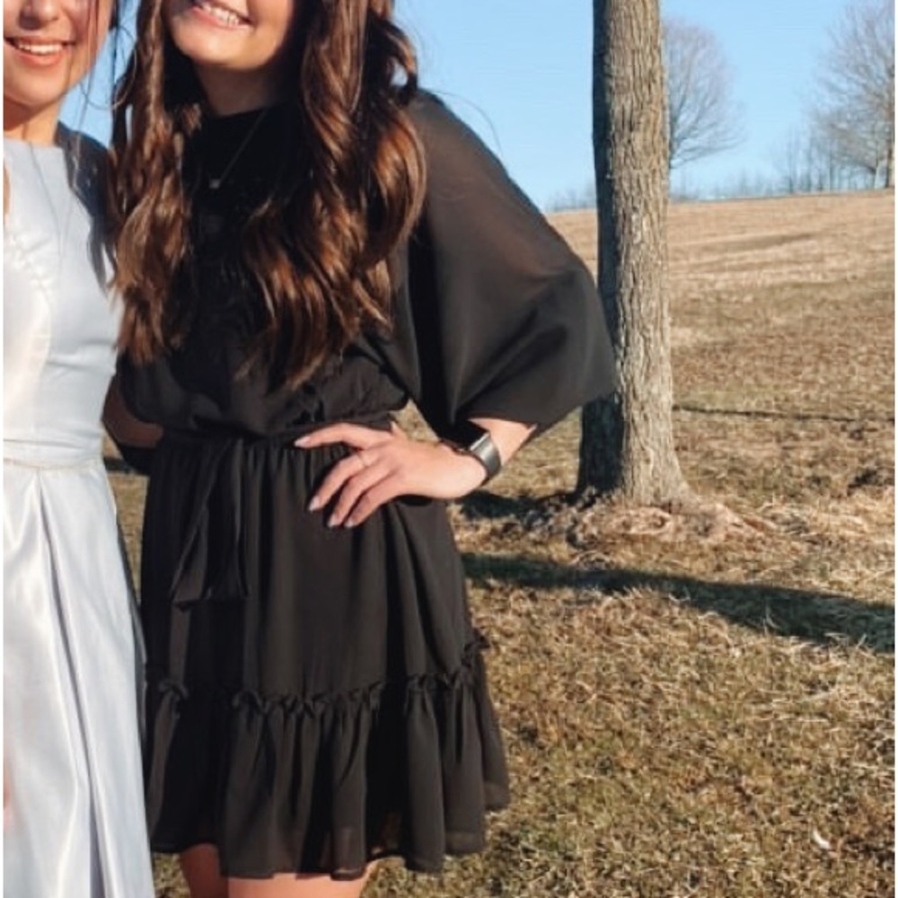 Black waist tie formal dress